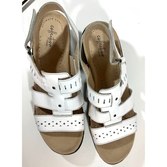 Clarks Collection White Leather Womens Sandals Size 11 Shoes - Picture 1 of 6